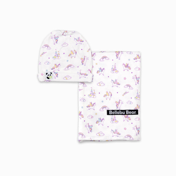 unicorn-bamboo-swaddle-beanie-set-Bellabu Bear at Sophia's StyleSwaddle & Beanie-1